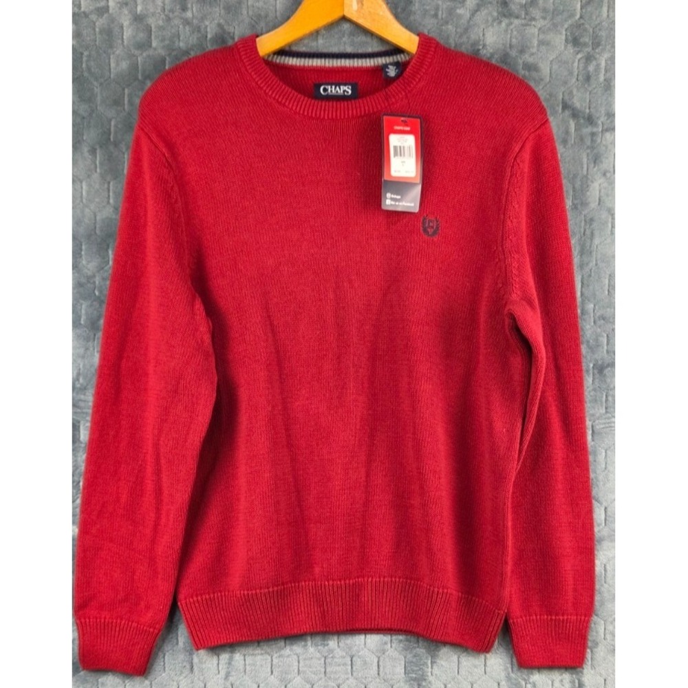 NWT Men's Chaps Classic Crew Neck Knit Sweater Red Pullover Size L